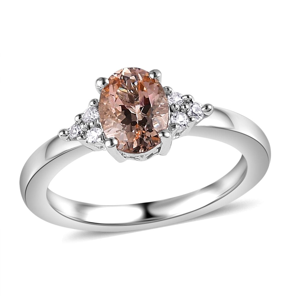 AAA Marropino Morganite and White Zircon Ring in Platinum Over Sterling Silver (Size 6.0) 1.10 ctw image number 0