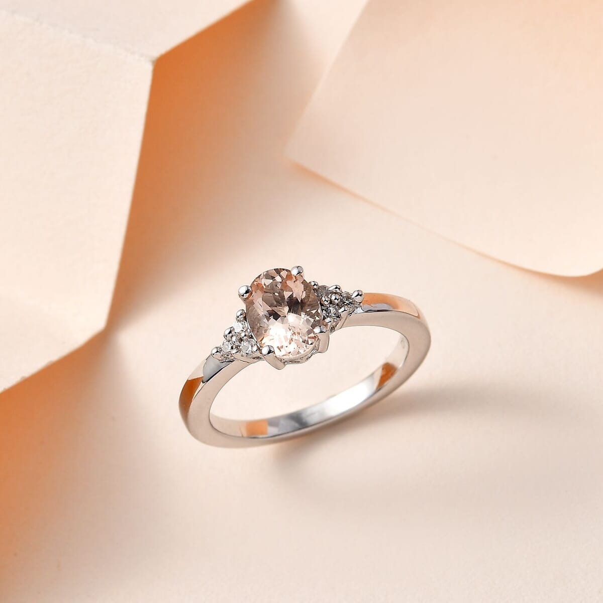 AAA Marropino Morganite and White Zircon Ring in Platinum Over Sterling Silver (Size 6.0) 1.10 ctw image number 1