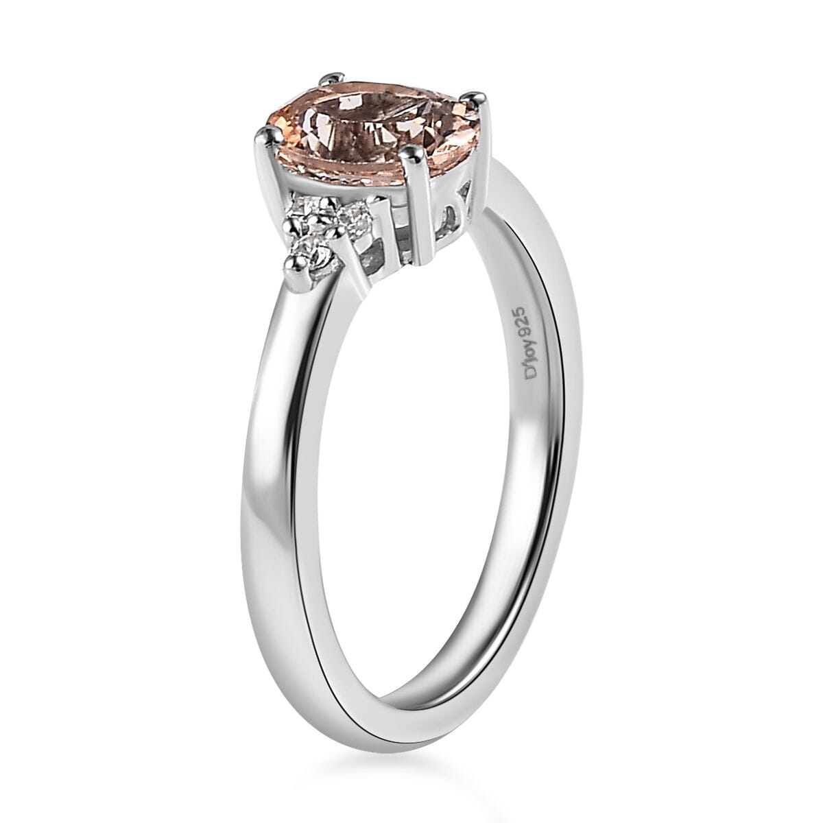 AAA Marropino Morganite and White Zircon Ring in Platinum Over Sterling Silver (Size 6.0) 1.10 ctw image number 3