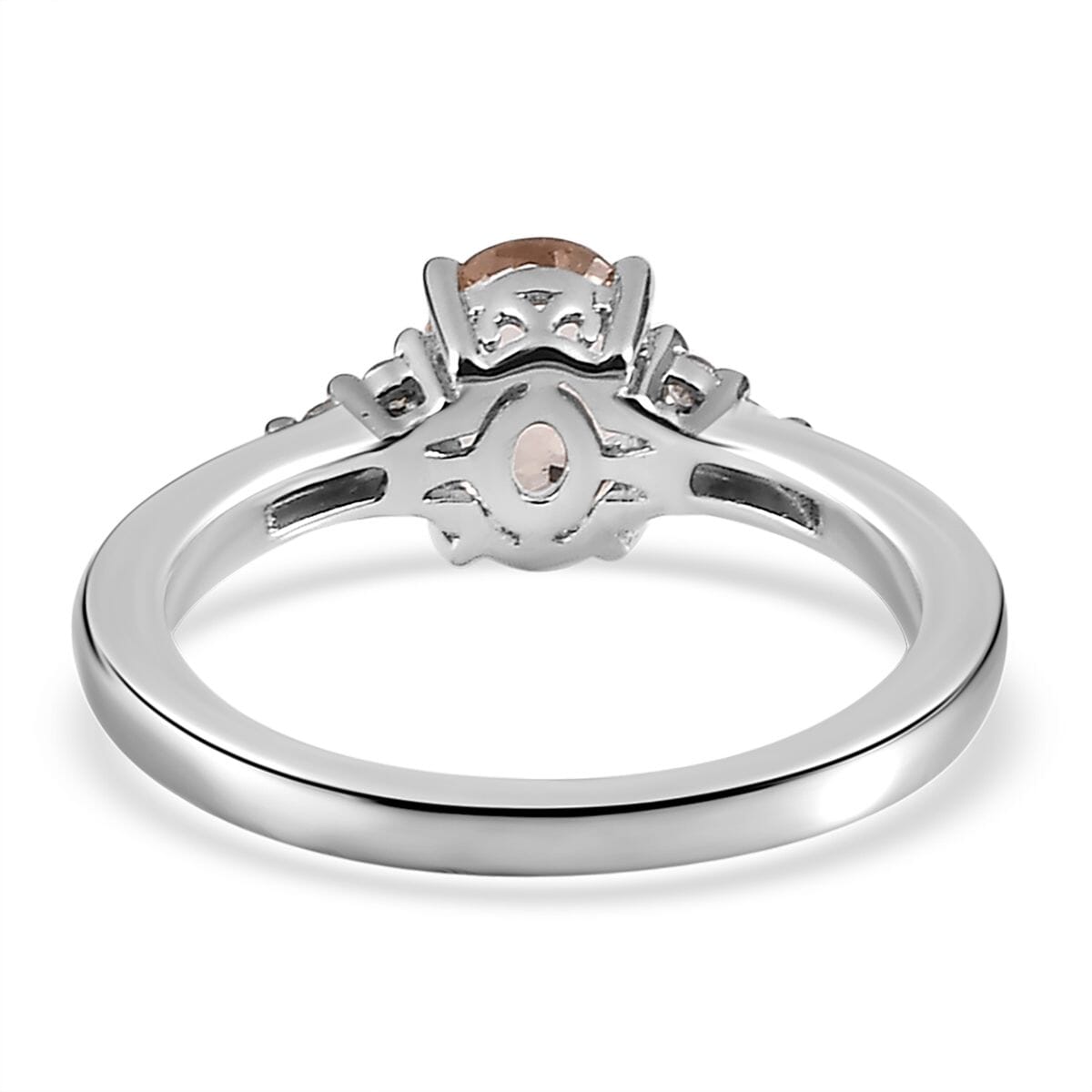 AAA Marropino Morganite and White Zircon Ring in Platinum Over Sterling Silver (Size 6.0) 1.10 ctw image number 4