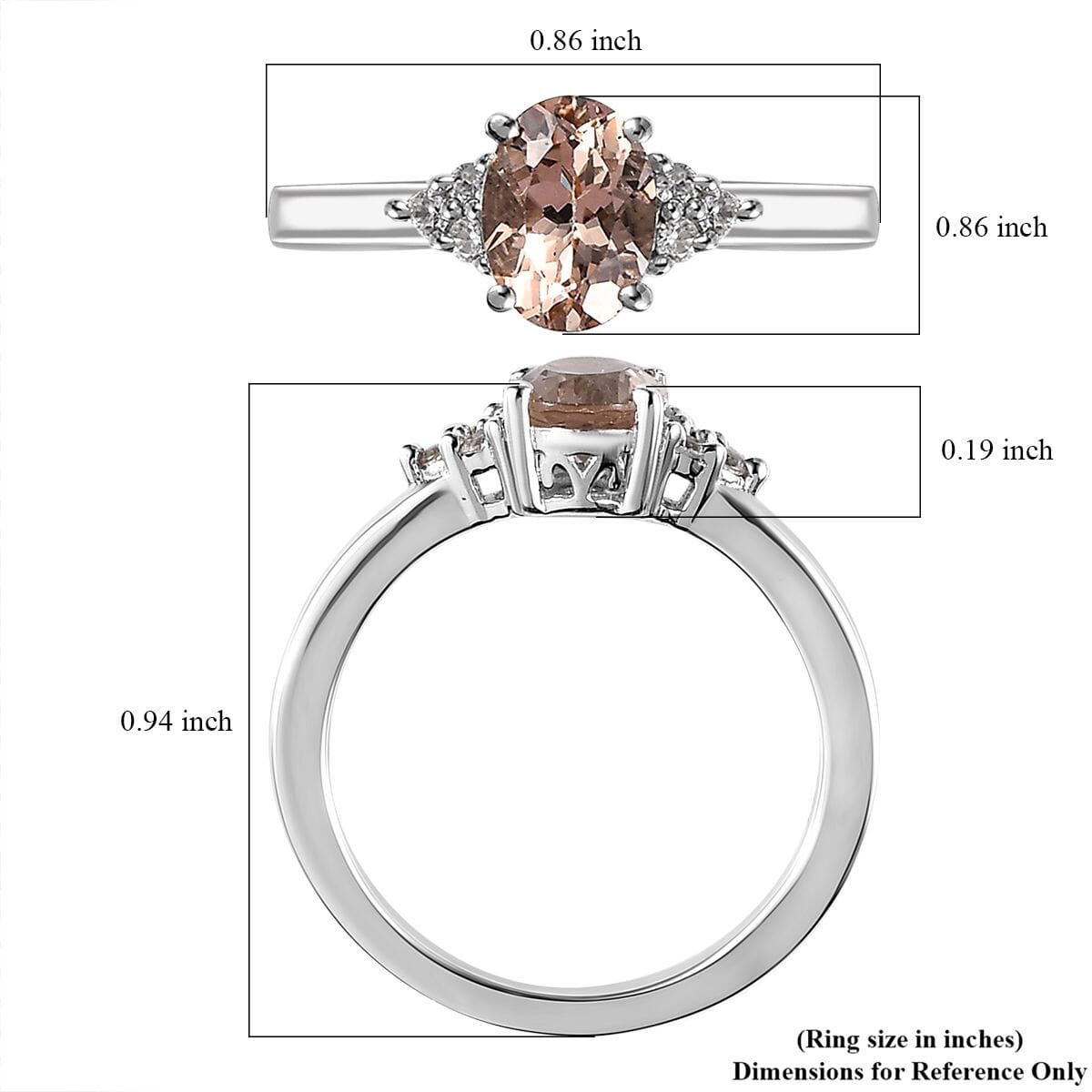 AAA Marropino Morganite and White Zircon Ring in Platinum Over Sterling Silver (Size 6.0) 1.10 ctw image number 5