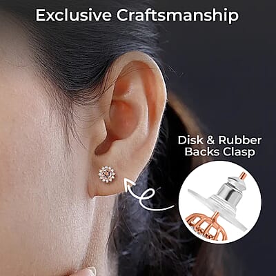 Marropino Morganite Sunburst Earrings, White Zircon Accent Stud Earrings, Vermeil Rose Gold Over Sterling Silver Earrings 1.00 ctw