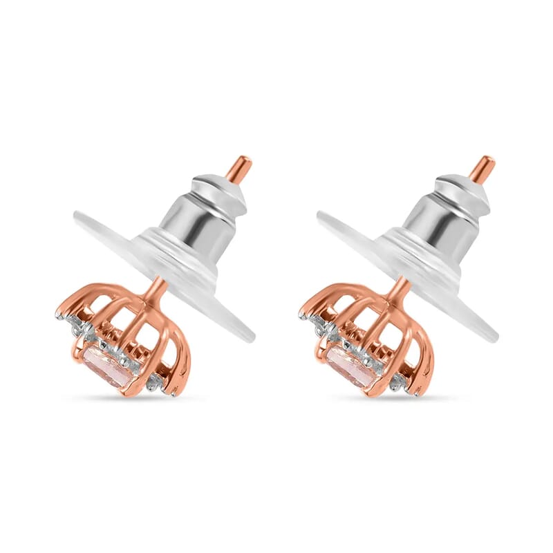 Marropino Morganite Sunburst Earrings, White Zircon Accent Stud Earrings, Vermeil Rose Gold Over Sterling Silver Earrings 1.00 ctw