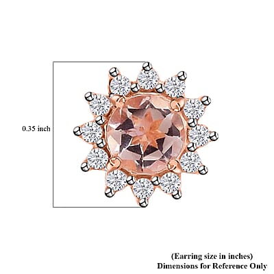 Marropino Morganite Sunburst Earrings, White Zircon Accent Stud Earrings, Vermeil Rose Gold Over Sterling Silver Earrings 1.00 ctw