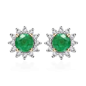 Kagem Zambian Emerald and White Zircon 1.00 ctw Sunburst Earrings in Vermeil Yellow Gold Over Sterling Silver