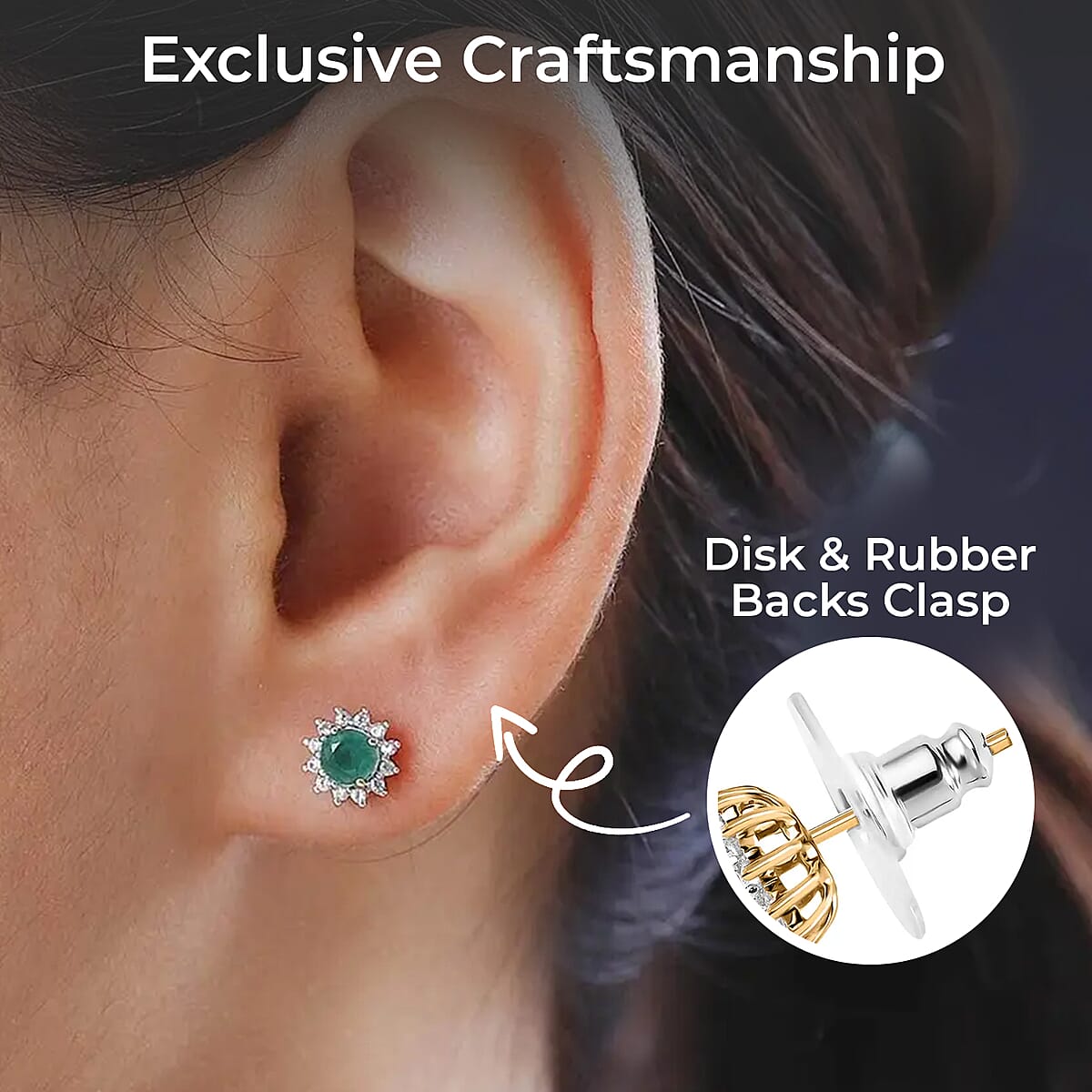 Kagem Zambian Emerald and White Zircon 1.00 ctw Sunburst Earrings in Vermeil Yellow Gold Over Sterling Silver image number 2