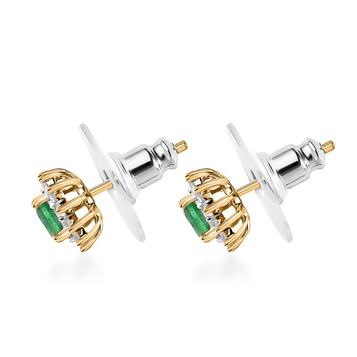 Kagem Zambian Emerald and White Zircon 1.00 ctw Sunburst Earrings in Vermeil Yellow Gold Over Sterling Silver image number 3