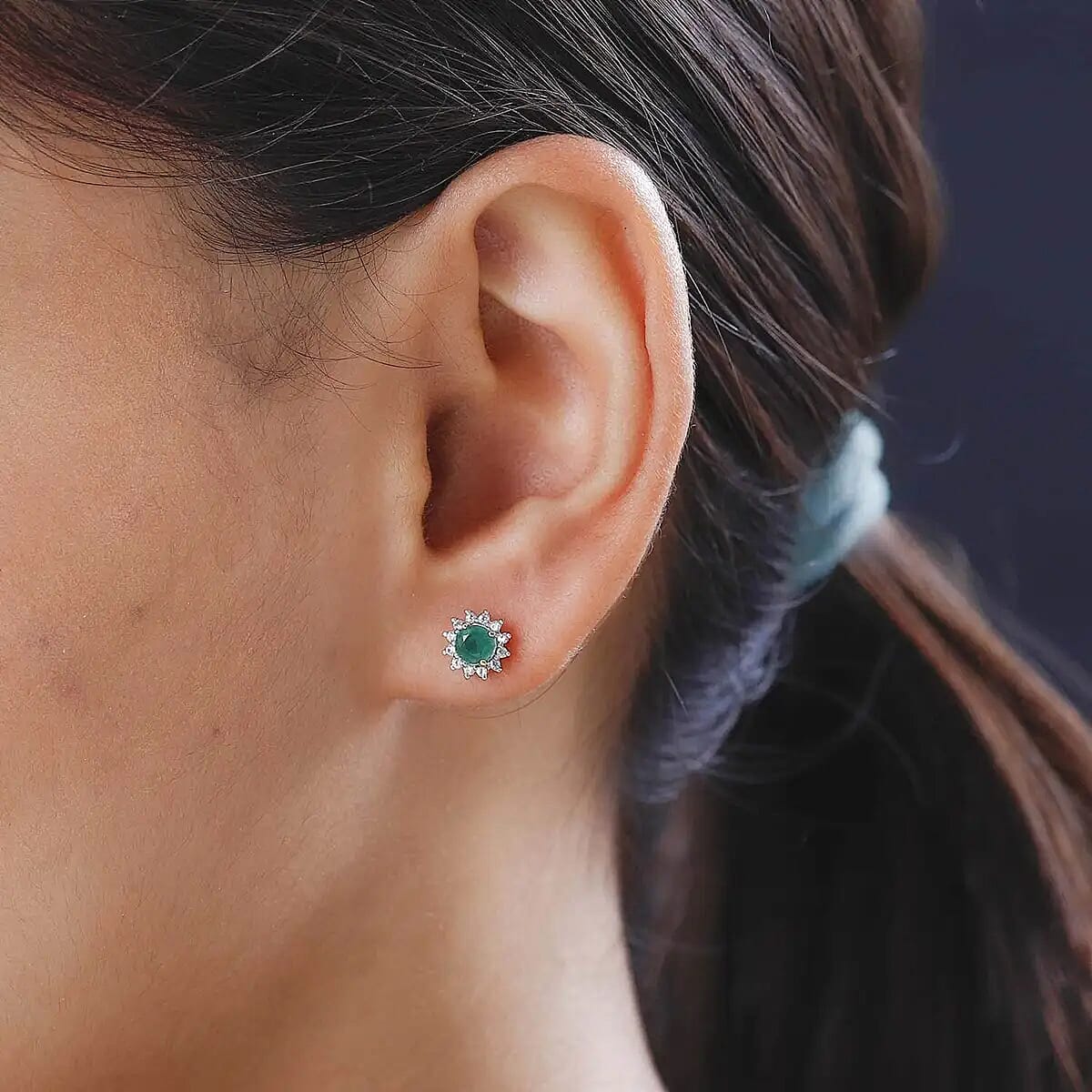 Kagem Zambian Emerald and White Zircon 1.00 ctw Sunburst Earrings in Vermeil Yellow Gold Over Sterling Silver image number 4