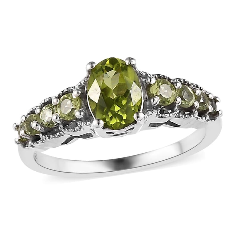 Peridot Ring in Platinum Over Sterling Silver (Size 6) 1.25 ctw