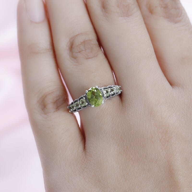 Peridot Ring in Platinum Over Sterling Silver (Size 6) 1.25 ctw