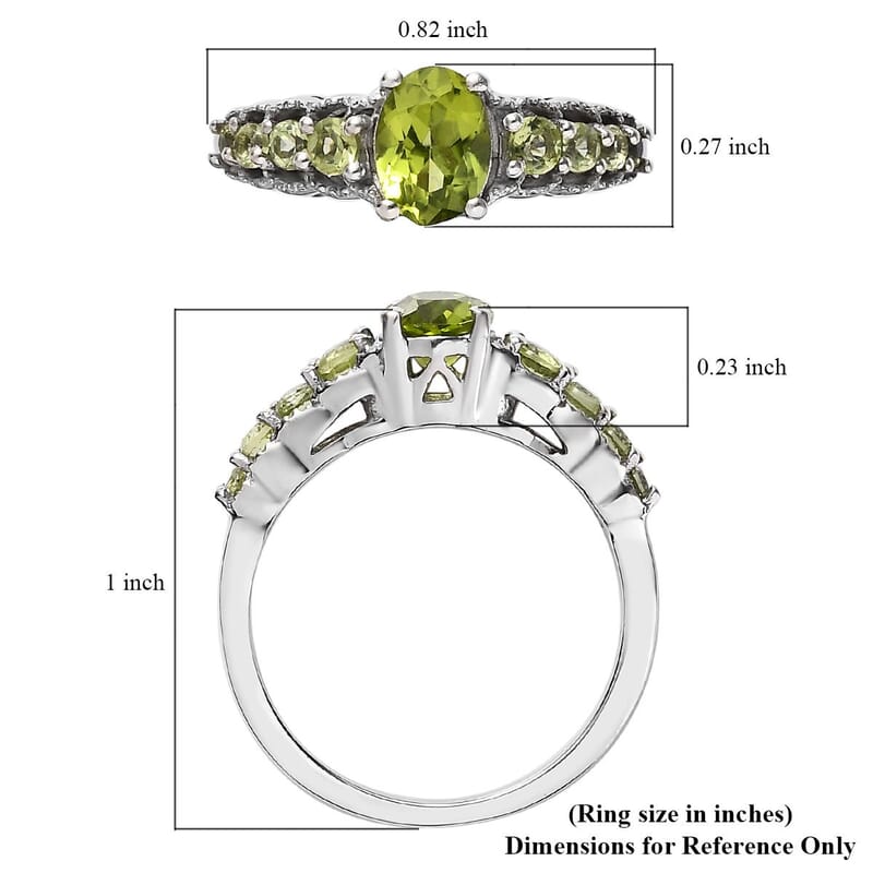 Peridot Ring in Platinum Over Sterling Silver (Size 6) 1.25 ctw