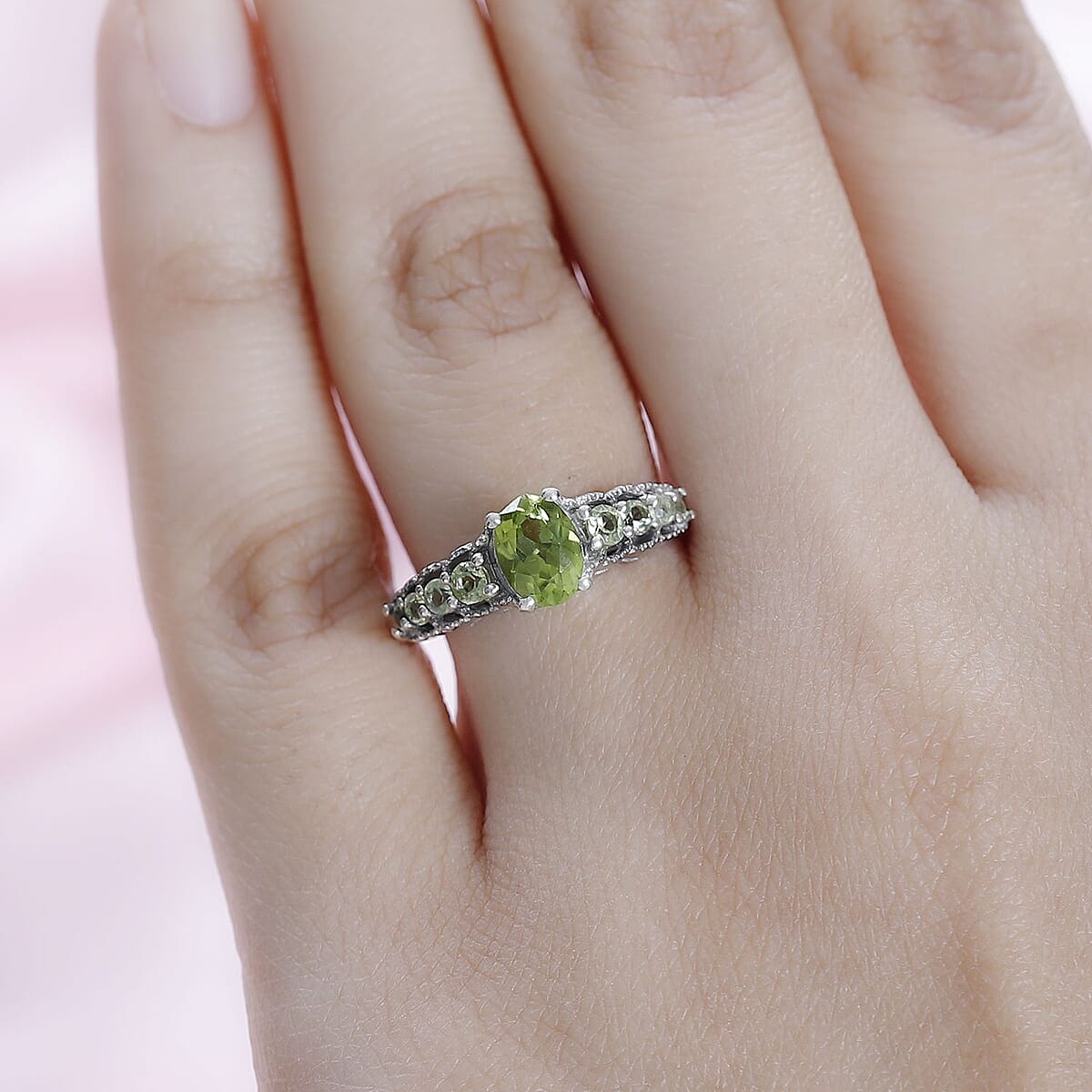 Peridot Ring in Platinum Over Sterling Silver (Size 7.0) 1.25 ctw image number 2