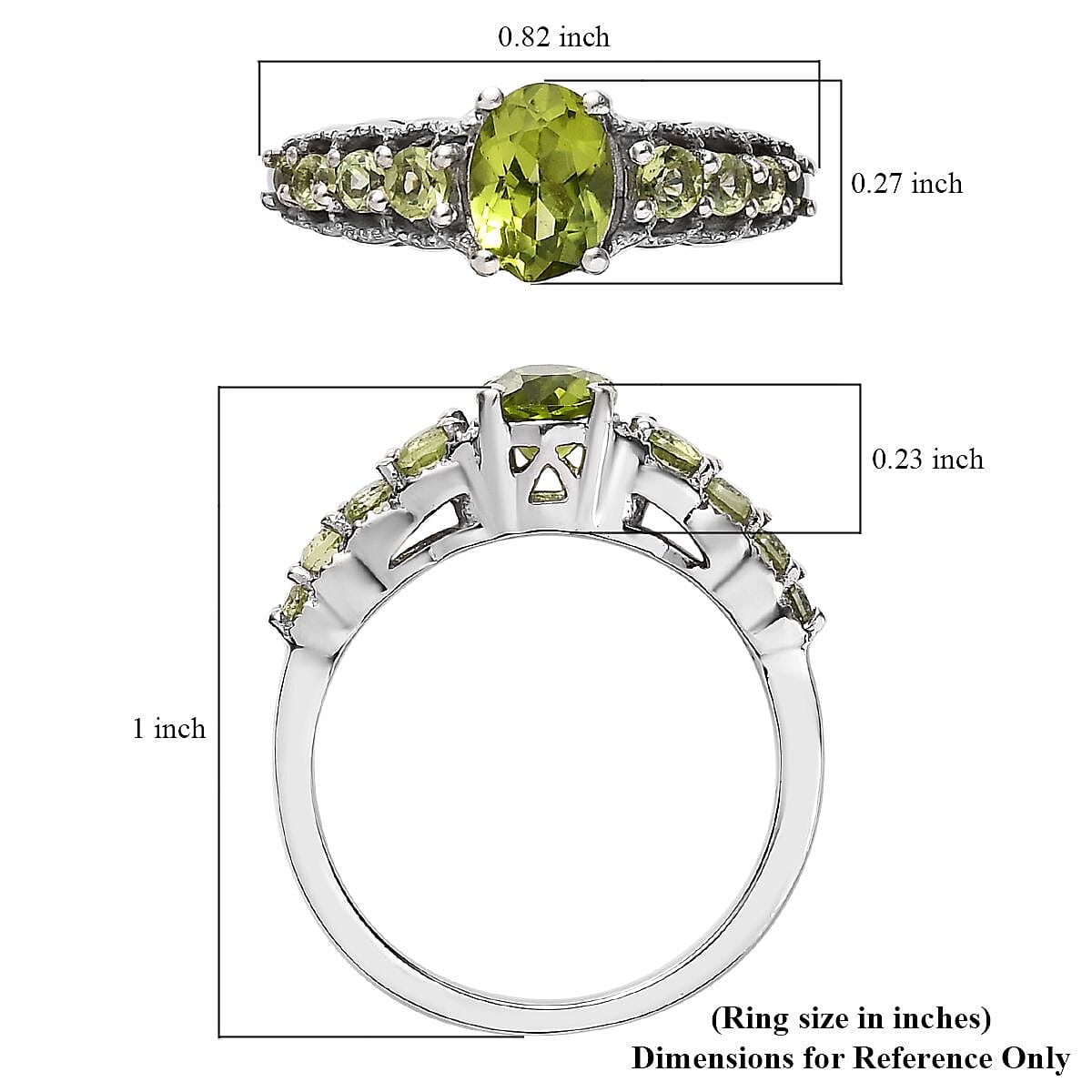 Peridot Ring in Platinum Over Sterling Silver (Size 7.0) 1.25 ctw image number 5