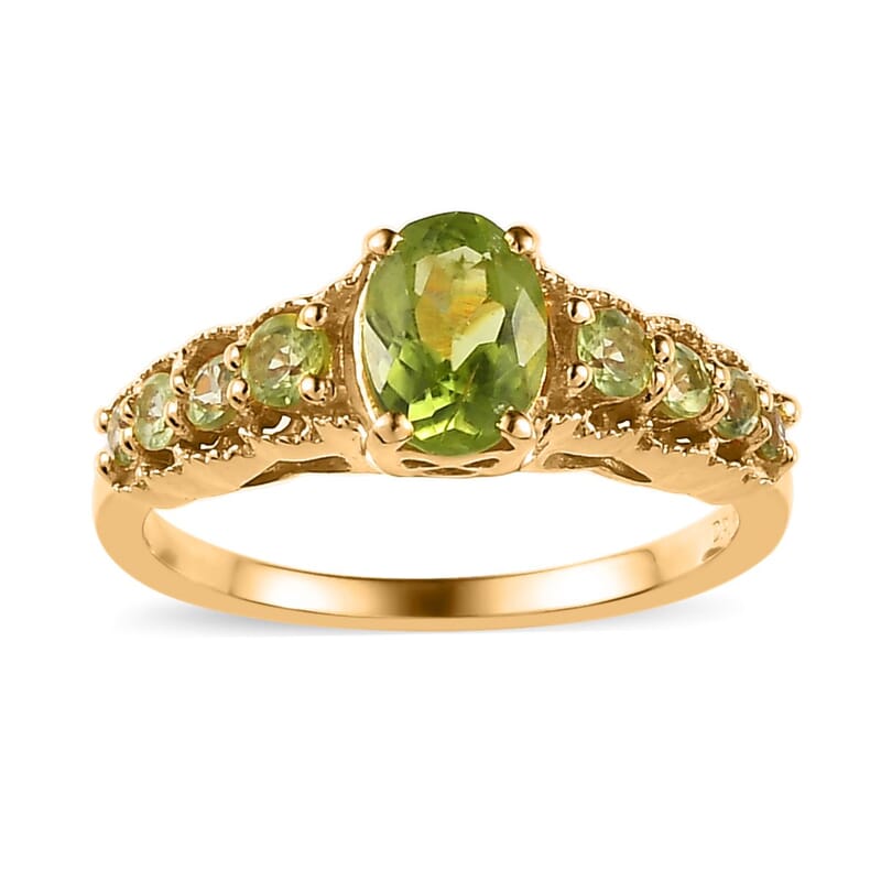 Peridot Ring in Vermeil Yellow Gold Over Sterling Silver (Size 6.0) 1.25 ctw