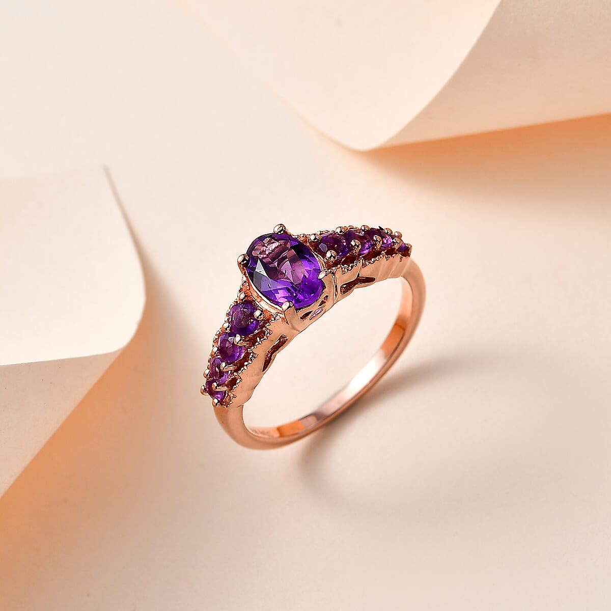 African Amethyst  Ring in Vermeil Rose Gold Sterling Silver (Size 6.0) 1.10 ctw image number 1