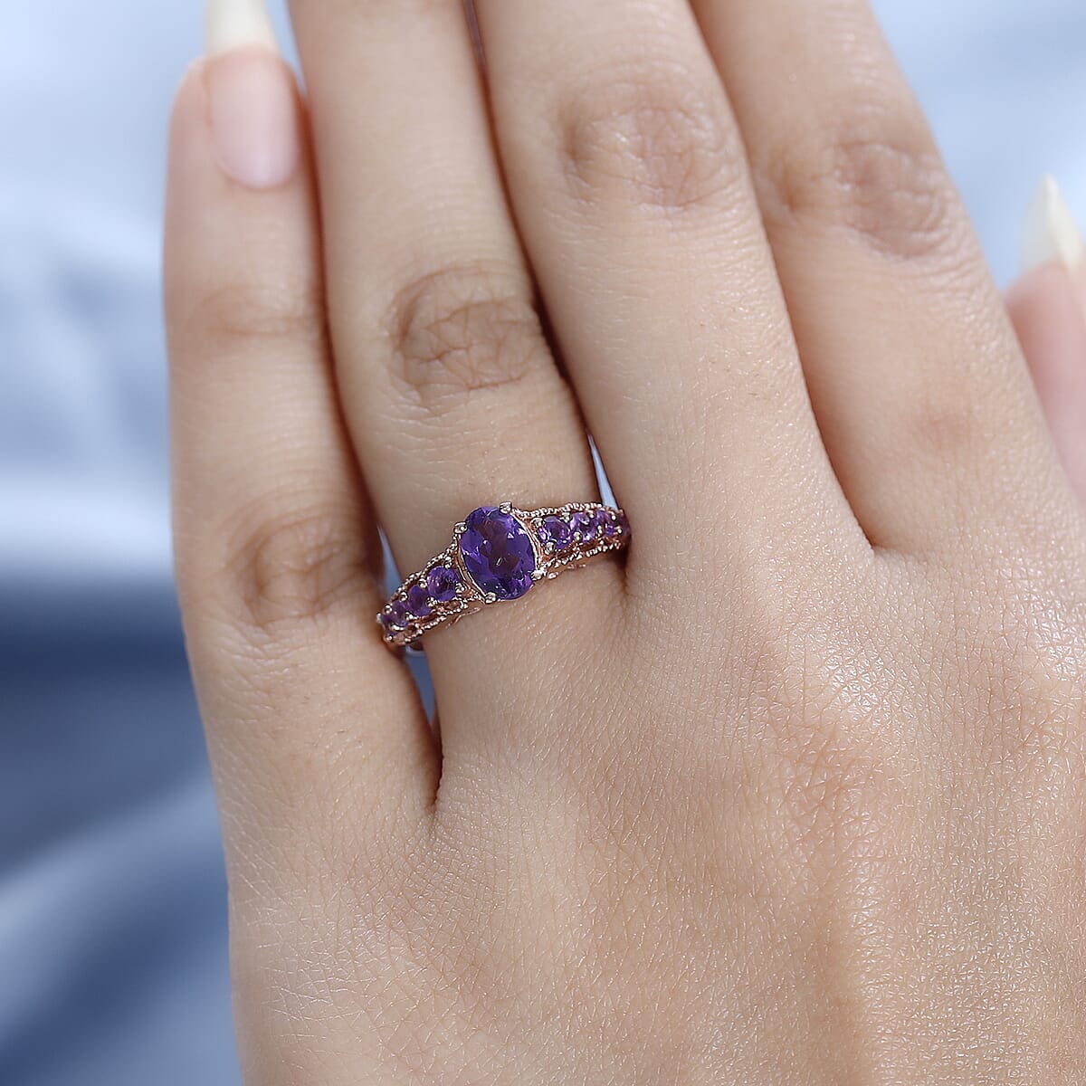 African Amethyst  Ring in Vermeil Rose Gold Sterling Silver (Size 6.0) 1.10 ctw image number 2