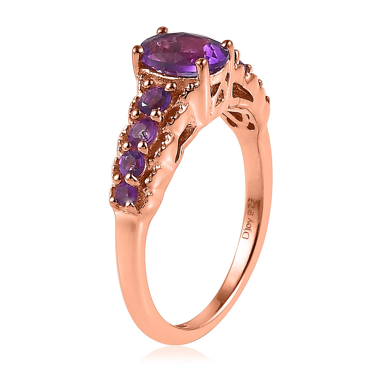 African Amethyst  Ring in Vermeil Rose Gold Sterling Silver (Size 6.0) 1.10 ctw image number 3