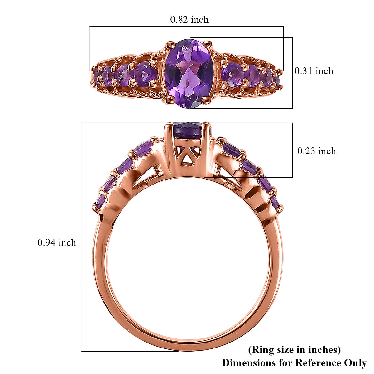 African Amethyst  Ring in Vermeil Rose Gold Sterling Silver (Size 6.0) 1.10 ctw image number 5