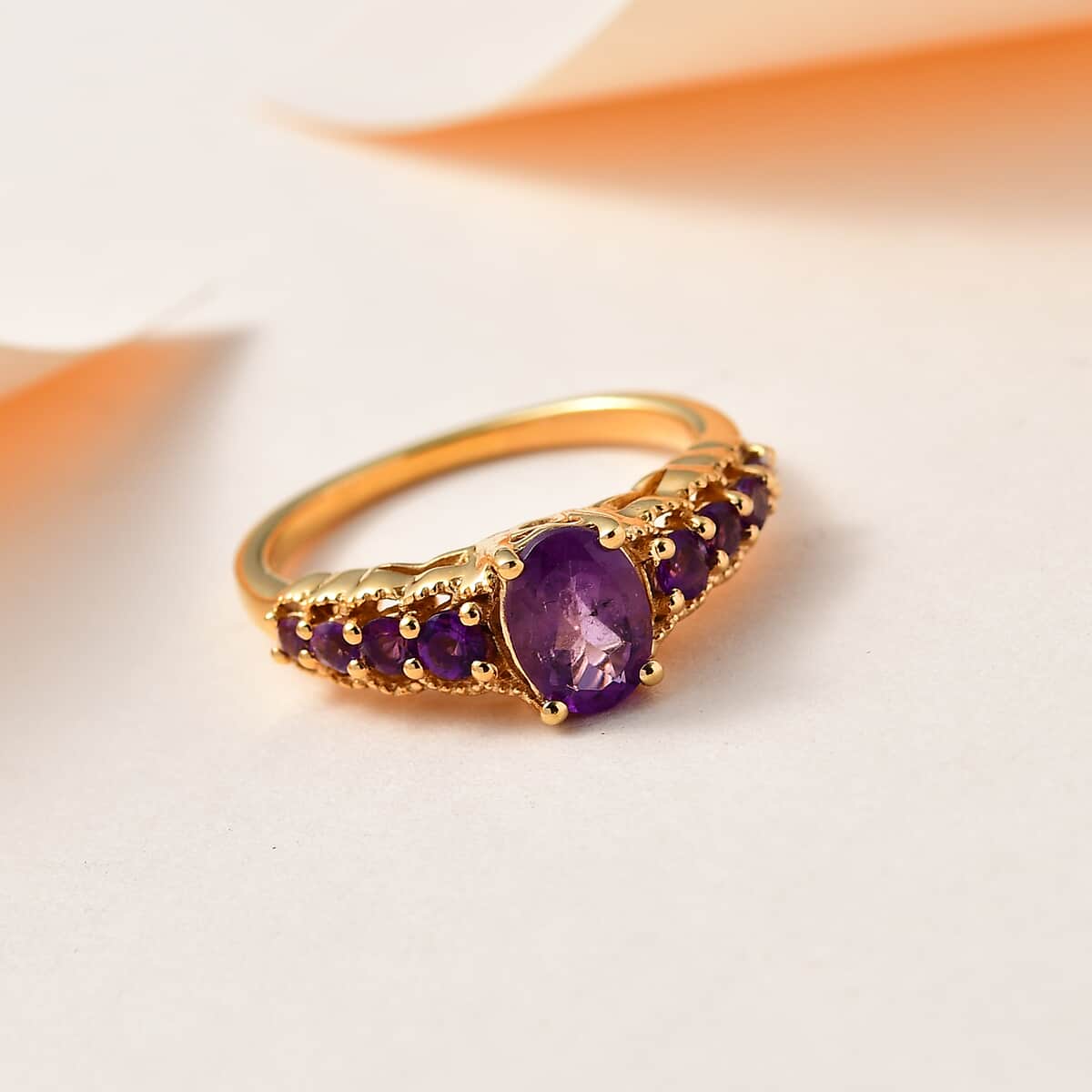 African Amethyst Ring in Vermeil Yellow Gold Over Sterling Silver (Size 6.0) 1.10 ctw image number 1