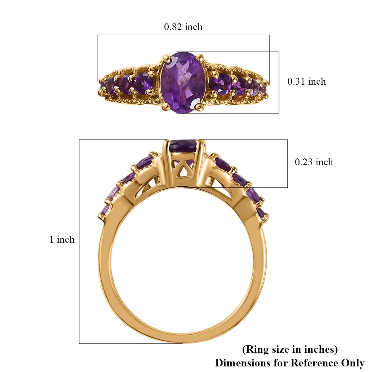 African Amethyst Ring in Vermeil Yellow Gold Over Sterling Silver (Size 6.0) 1.10 ctw image number 5