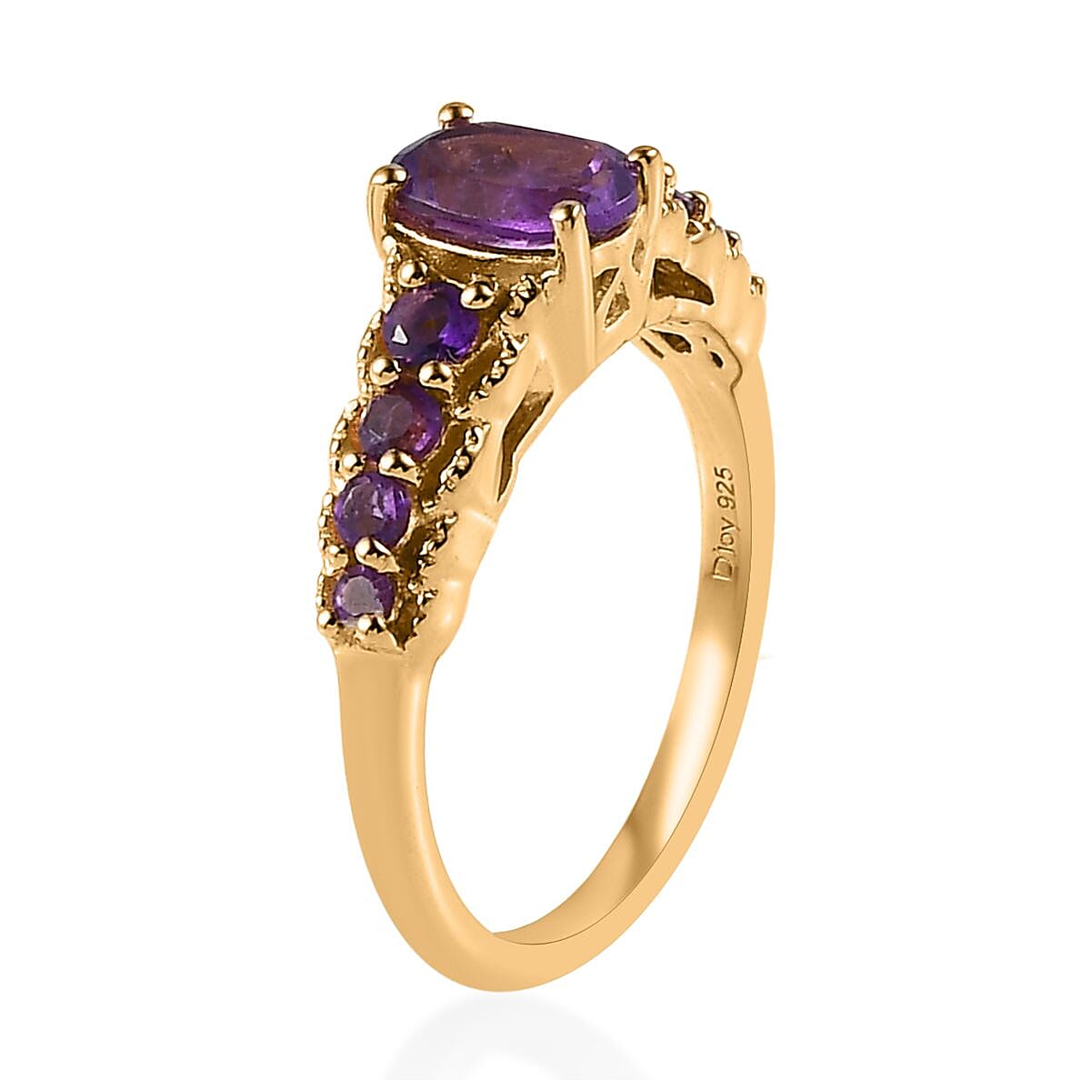African Amethyst Ring in Vermeil Yellow Gold Over Sterling Silver (Size 9.0) 1.10 ctw image number 3
