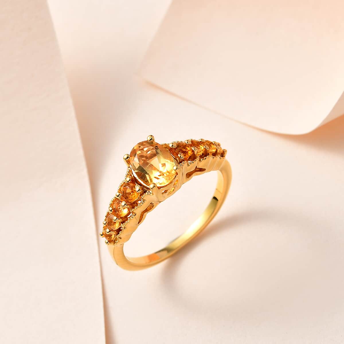 Brazilian Citrine Ring in Vermeil Yellow Gold Over Sterling Silver (Size 8.0) 1.15 ctw image number 1