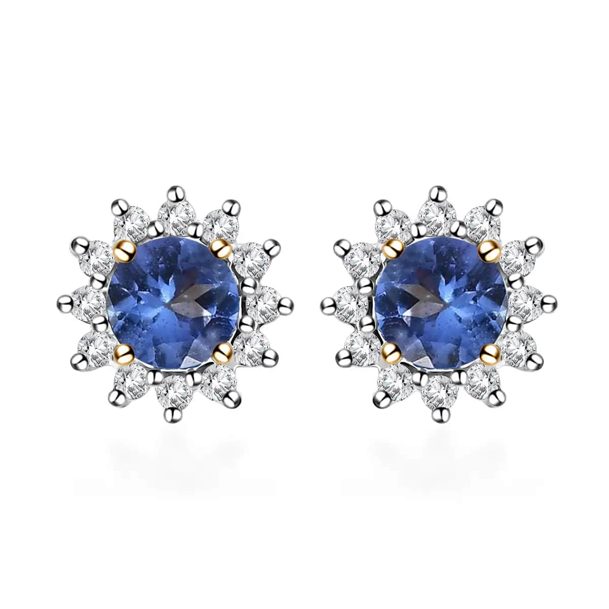 Tanzanite and White Zircon 1.15 ctw Sunburst Earrings, Accent Stud Earrings, Vermeil Yellow Gold Over Sterling Silver Earrings image number 0