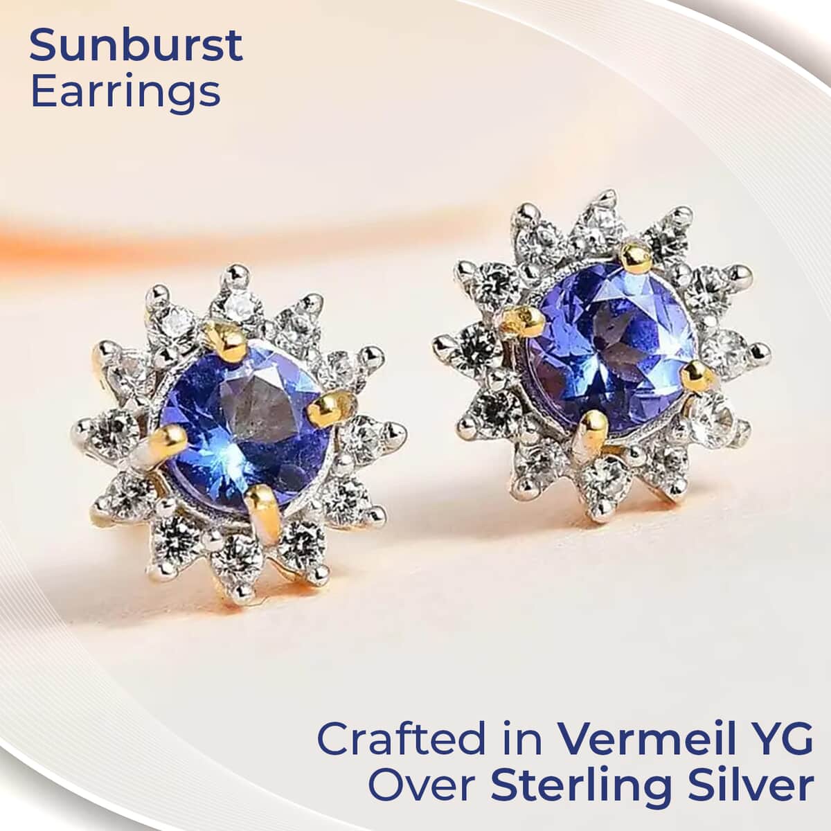 Tanzanite and White Zircon 1.15 ctw Sunburst Earrings, Accent Stud Earrings, Vermeil Yellow Gold Over Sterling Silver Earrings image number 1