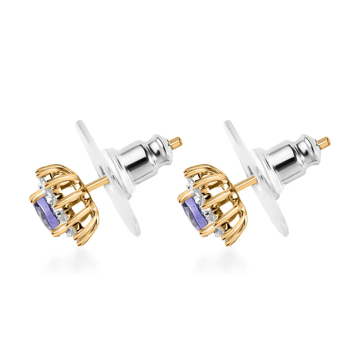 Tanzanite and White Zircon 1.15 ctw Sunburst Earrings, Accent Stud Earrings, Vermeil Yellow Gold Over Sterling Silver Earrings image number 3