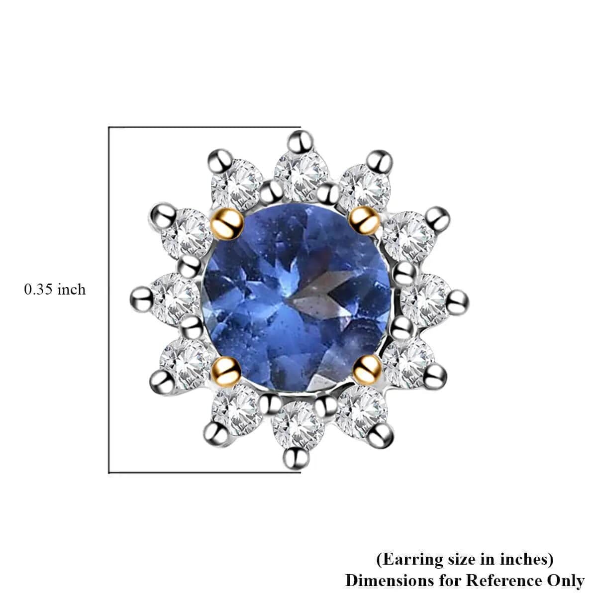 Tanzanite and White Zircon 1.15 ctw Sunburst Earrings, Accent Stud Earrings, Vermeil Yellow Gold Over Sterling Silver Earrings image number 5