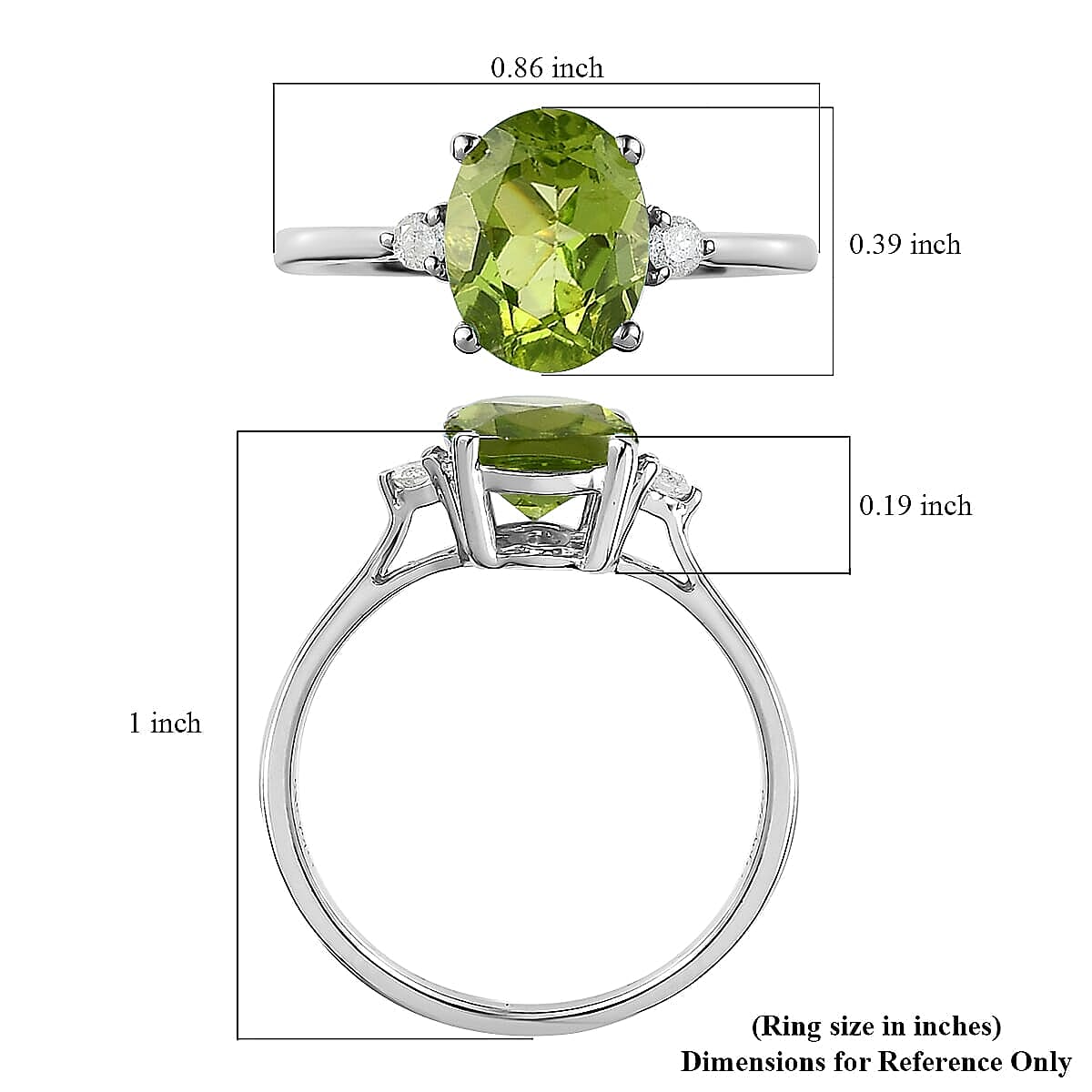 Peridot, Diamond Ring in Platinum Over Sterling Silver (Size 6.0) 2.10 ctw
