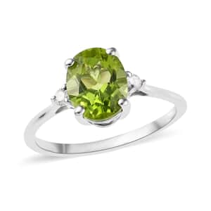 Peridot and Diamond Ring in Platinum Over Sterling Silver (Size 7.0) 2.10 ctw