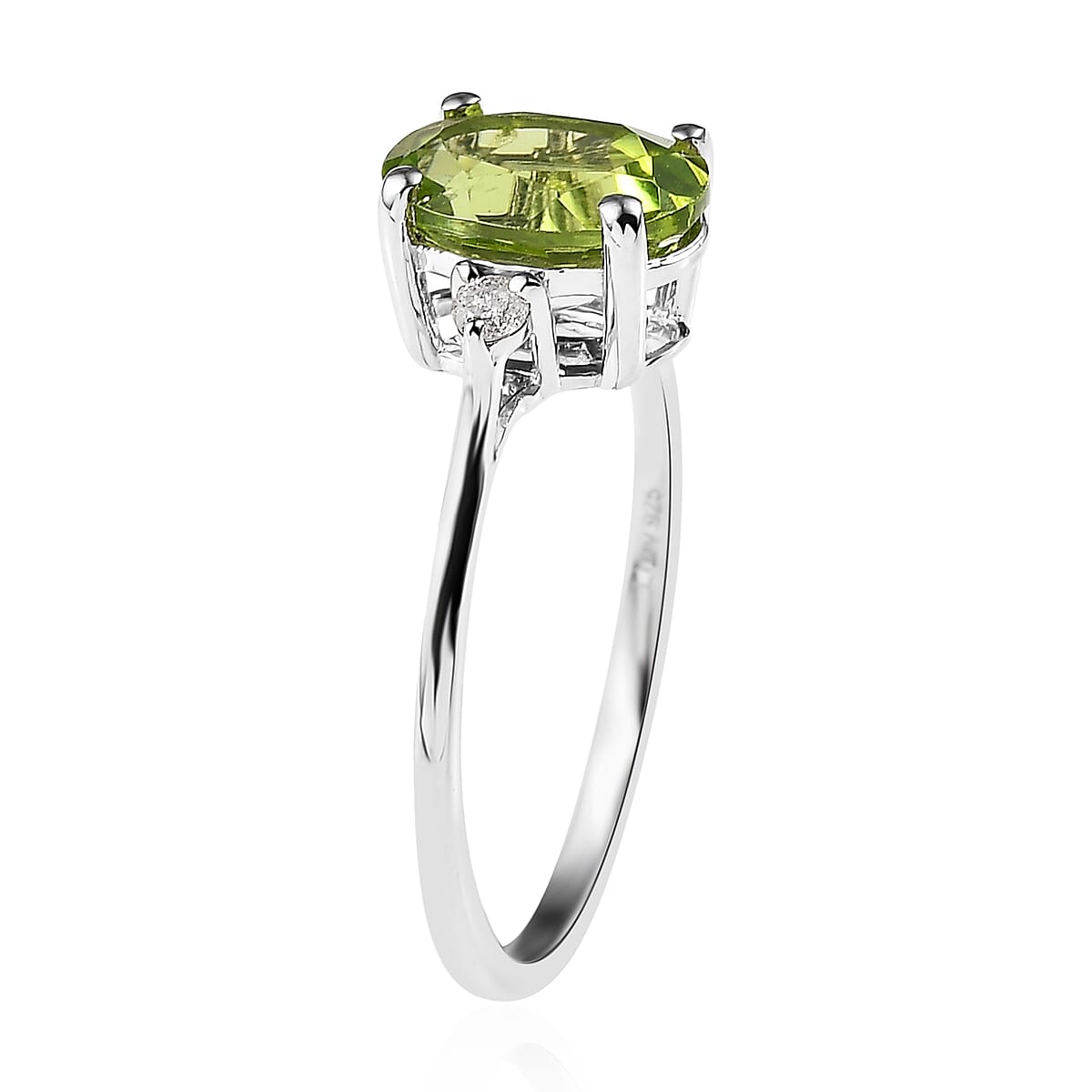 Peridot and Diamond Ring in Platinum Over Sterling Silver (Size 9.0) 2.10 ctw image number 3