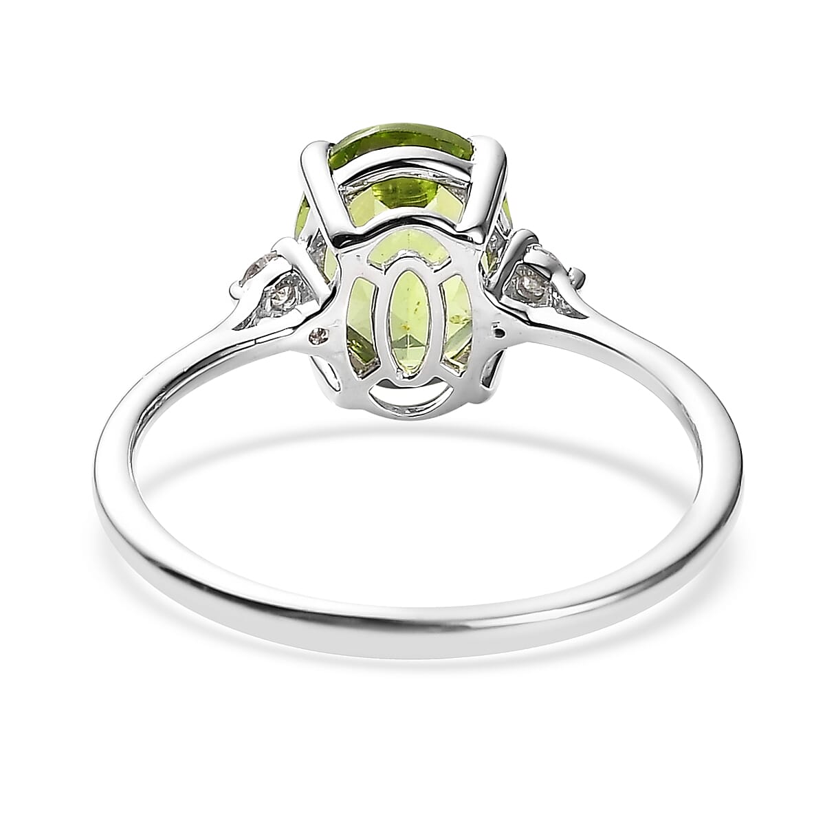 Peridot and Diamond Ring in Platinum Over Sterling Silver (Size 9.0) 2.10 ctw image number 4