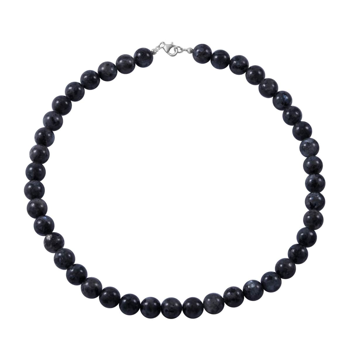 Black Feldspar Beaded Necklace in Sterling Silver, 18 Inch Neck Jewelry For Men Women, Black Necklace, Birthday Gifts 300.00 ctw image number 0