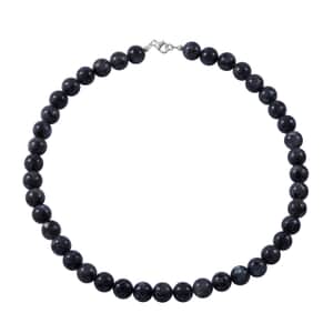 Black Feldspar Beaded Necklace in Sterling Silver, 18 Inch Neck Jewelry For Men Women, Black Necklace, Birthday Gifts 300.00 ctw