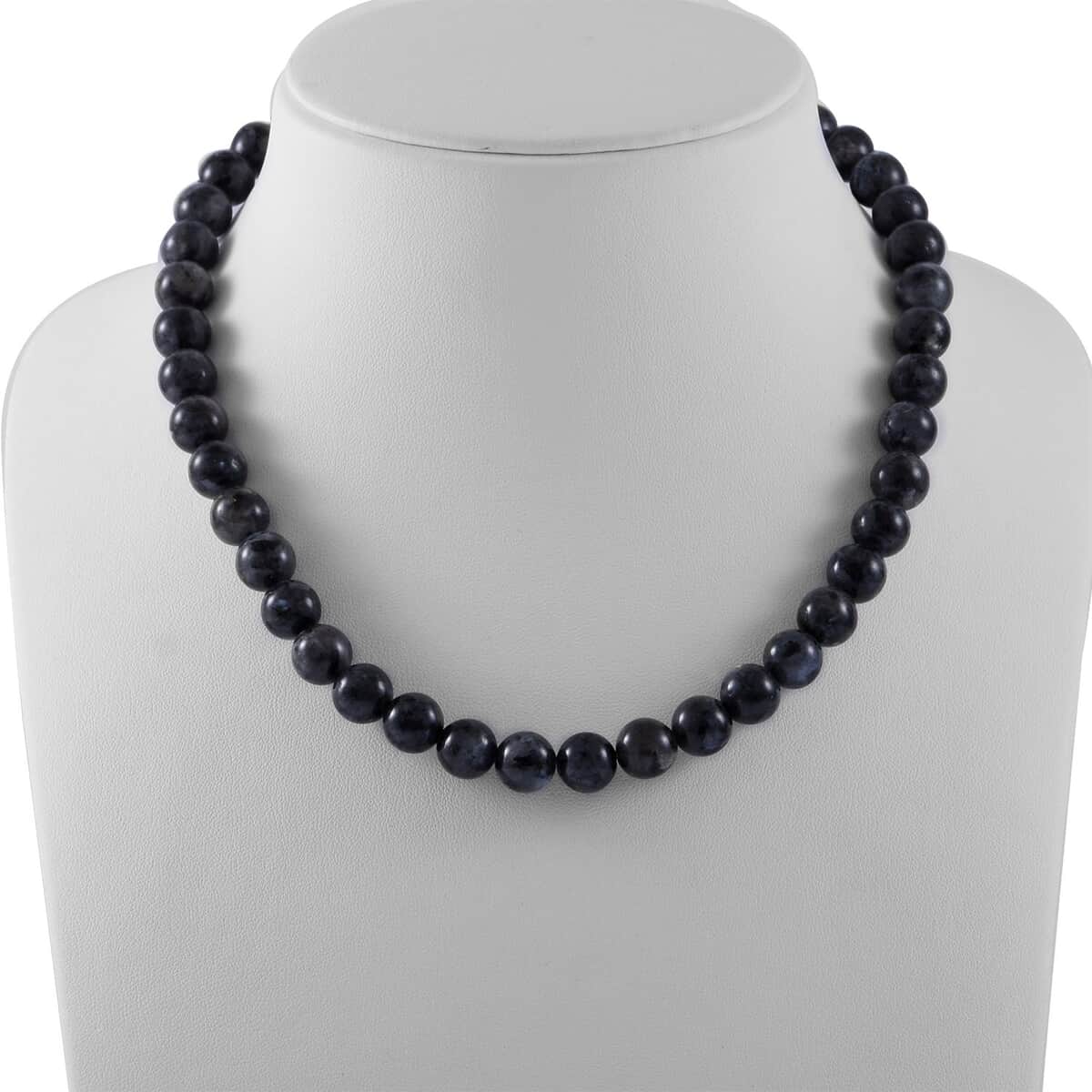 Black Feldspar Beaded Necklace in Sterling Silver, 18 Inch Neck Jewelry For Men Women, Black Necklace, Birthday Gifts 300.00 ctw image number 1