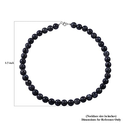 Black Feldspar Beaded Necklace in Sterling Silver, 18 Inch Neck Jewelry For Men Women, Black Necklace, Birthday Gifts 300.00 ctw