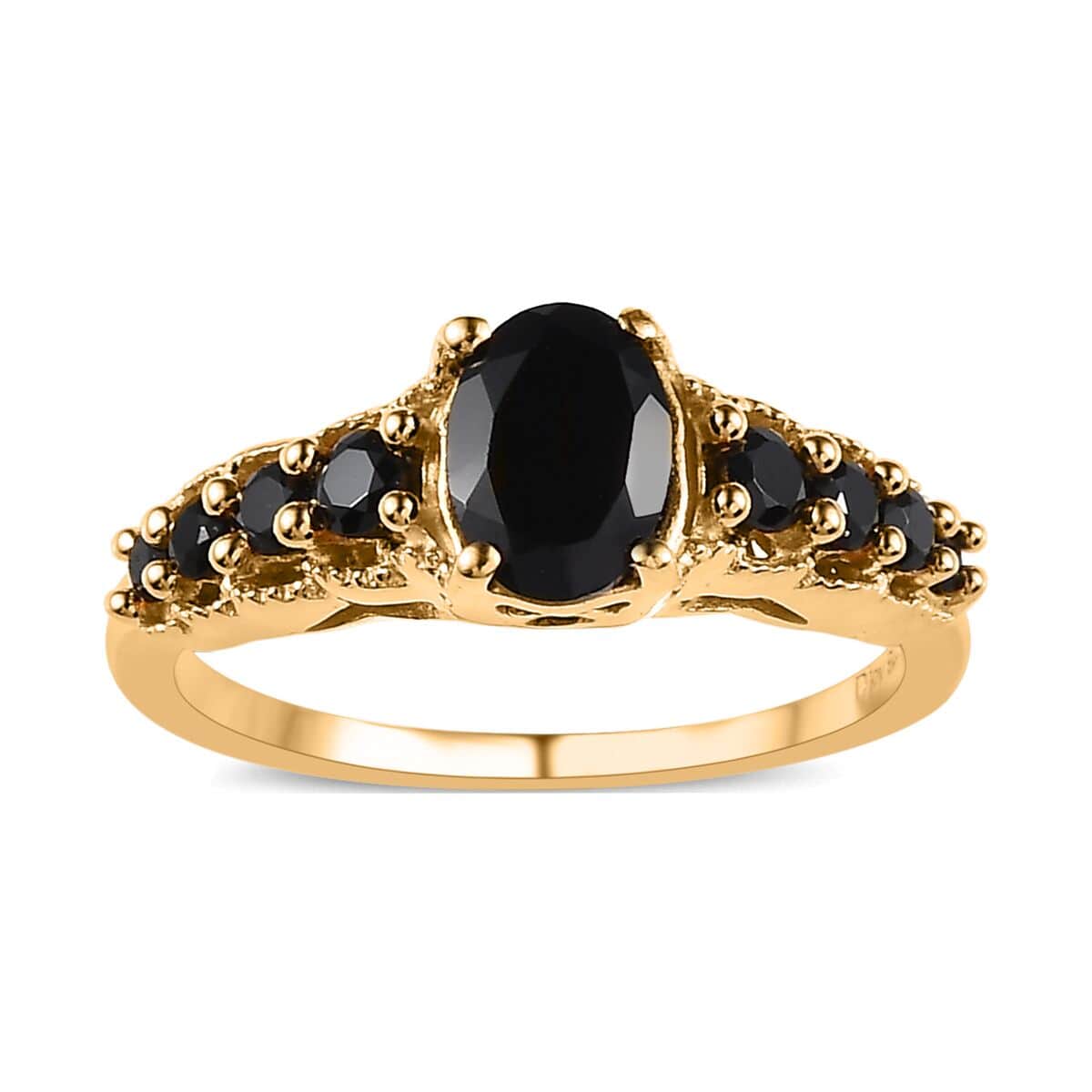 Thai Black Spinel Ring in Vermeil Yellow Gold Over Sterling Silver (Size 9.0) 1.50 ctw image number 0