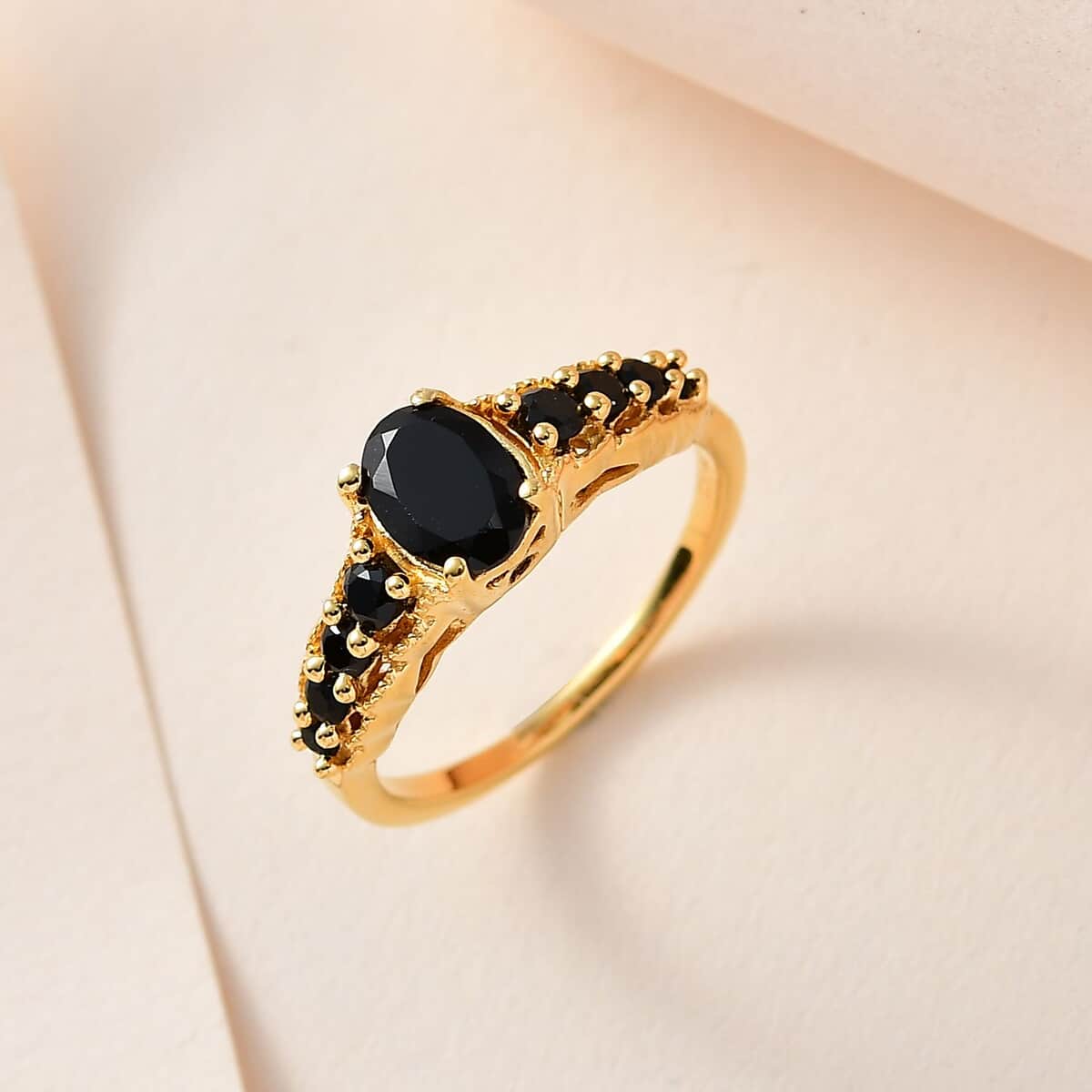 Thai Black Spinel Ring in Vermeil Yellow Gold Over Sterling Silver (Size 9.0) 1.50 ctw image number 1