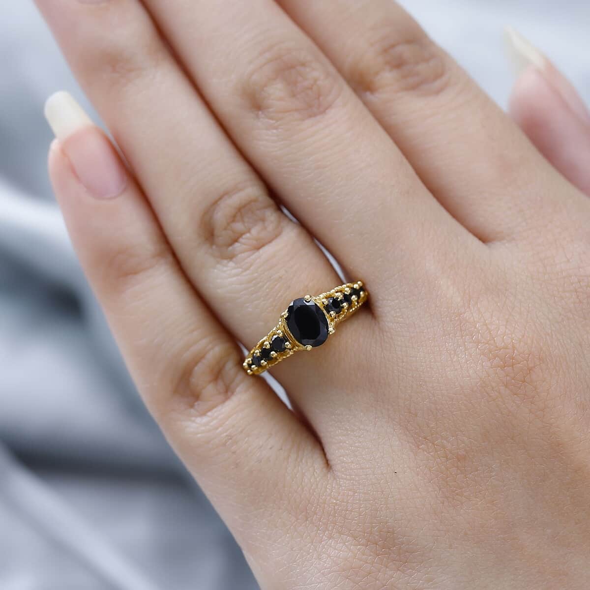 Thai Black Spinel Ring in Vermeil Yellow Gold Over Sterling Silver (Size 9.0) 1.50 ctw image number 2