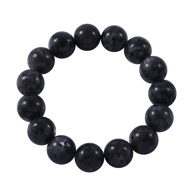 Black Feldspar 12mm 180.00 ctw Beaded Stretch Bracelet