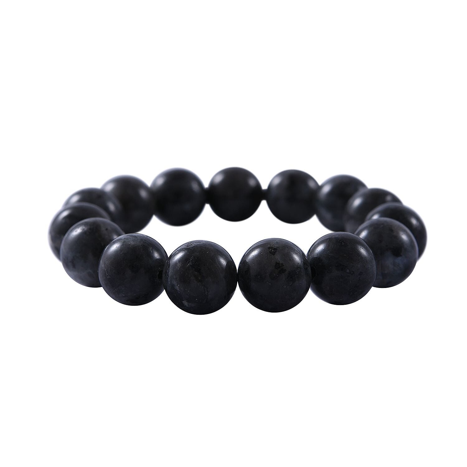 Black Feldspar 12mm 180.00 ctw Beaded Stretch Bracelet