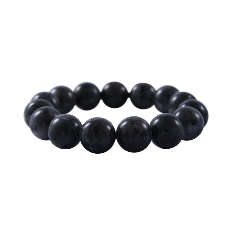 Black Feldspar 12mm 180.00 ctw Beaded Stretch Bracelet