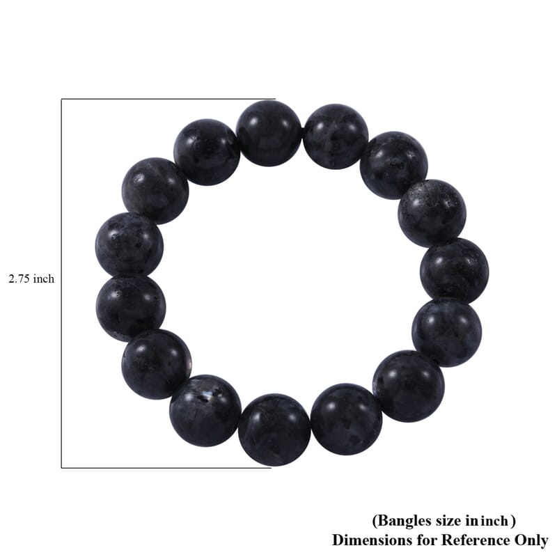 Black Feldspar 12mm 180.00 ctw Beaded Stretch Bracelet