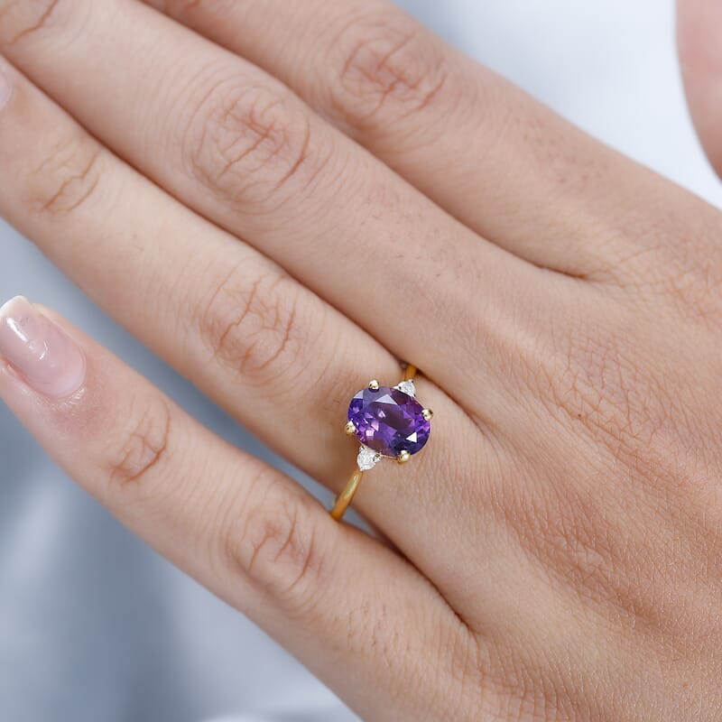 Lusaka Amethyst and Diamond Ring in Vermeil Yellow Gold Over Sterling Silver (Size 6.0) 1.85 ctw