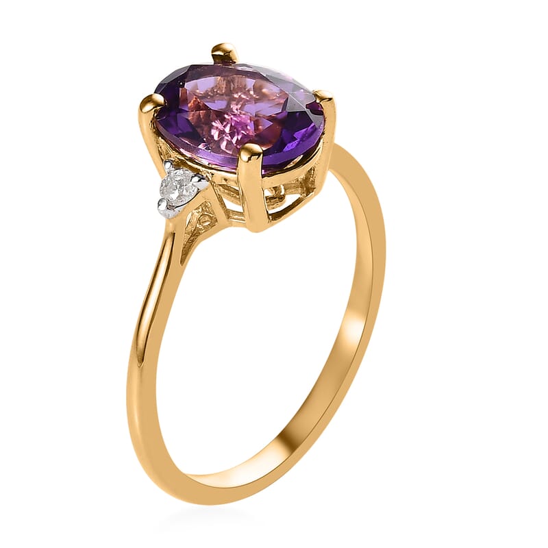 Lusaka Amethyst and Diamond Ring in Vermeil Yellow Gold Over Sterling Silver (Size 6.0) 1.85 ctw