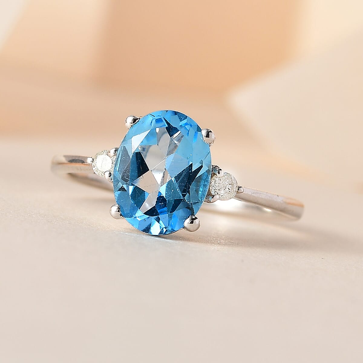 Swiss Blue Topaz and Diamond Ring in Platinum Over Sterling Silver (Size 8.0) 2.20 ctw image number 1