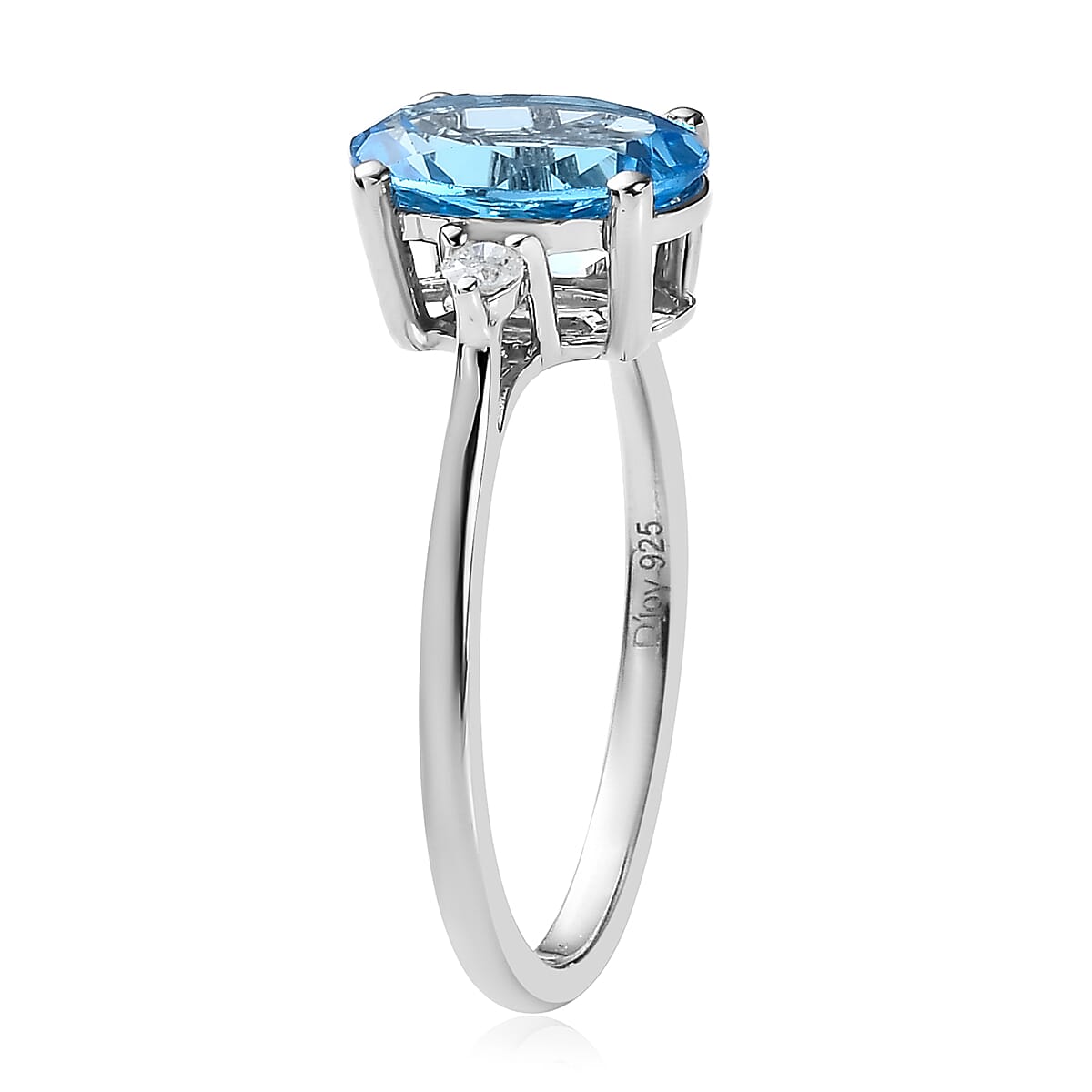 Swiss Blue Topaz and Diamond Ring in Platinum Over Sterling Silver (Size 8.0) 2.20 ctw image number 3