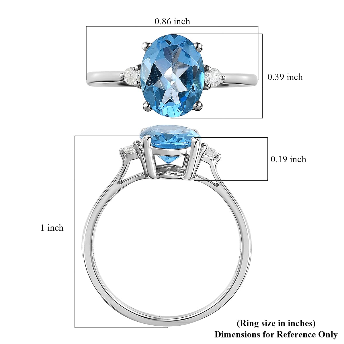 Swiss Blue Topaz and Diamond Ring in Platinum Over Sterling Silver (Size 8.0) 2.20 ctw image number 5